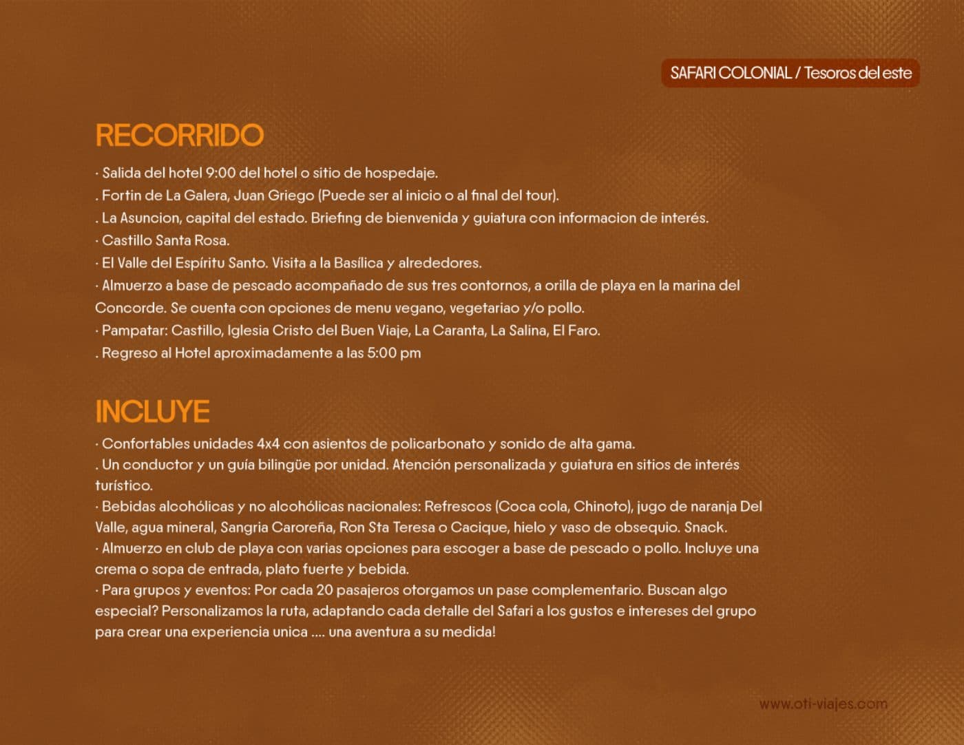 Colonial Jeep Safari · Tesoros del Este — lámina 2 del catálogo